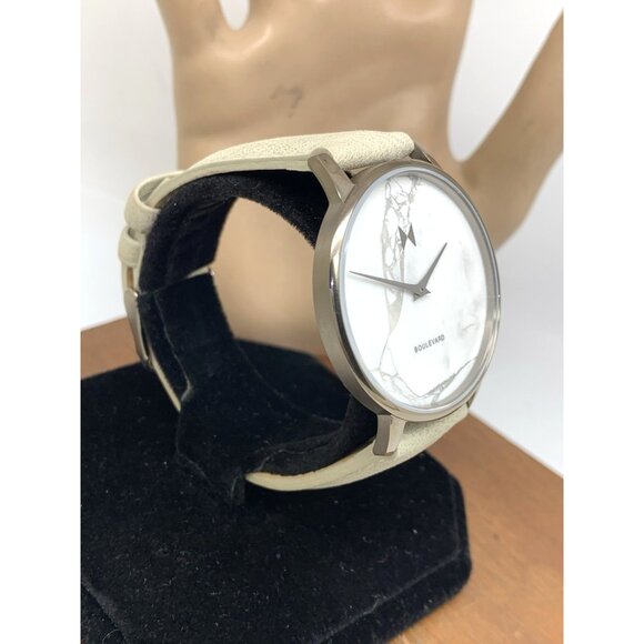 MVMT Women\'s Watch Boulevard Quartz White Gray Marble Dial Leather Band 38mm main image 4